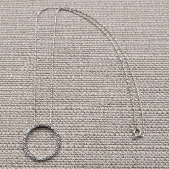 20 Inch Sterling Silver Many Small Diamonds Circle Pendant Necklace A6615 - Picture 3 of 9